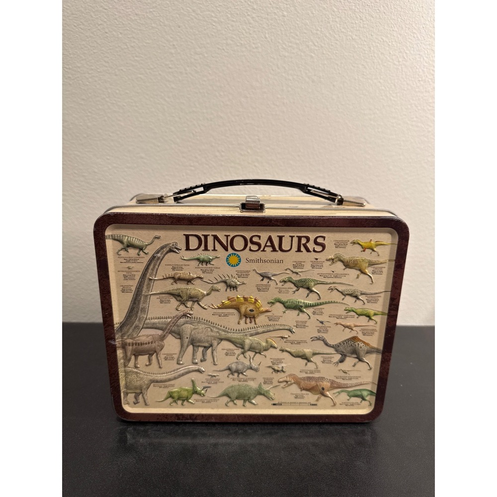 Smithsonian Dinosaurs Metal Lunch Box Tin Aquarius 48-183 Tan Mesozoic Era - Picture 2 of 11